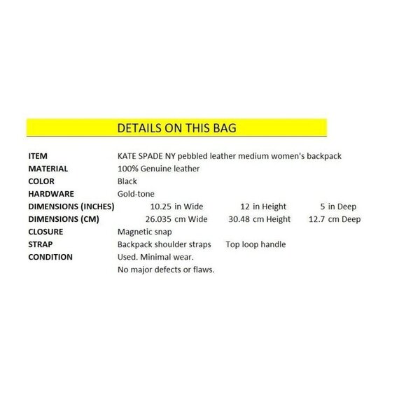 KATE SPADE NY genuine pebbled leather medium backpack- BLACK - Picture 12 of 12